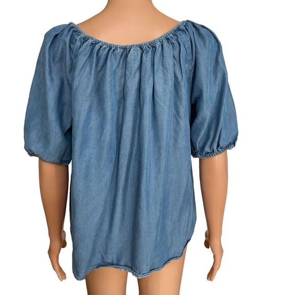 Loft chambray off shoulder blue blouse size S - Picture 3 of 7